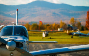 Small airplanes at an airport